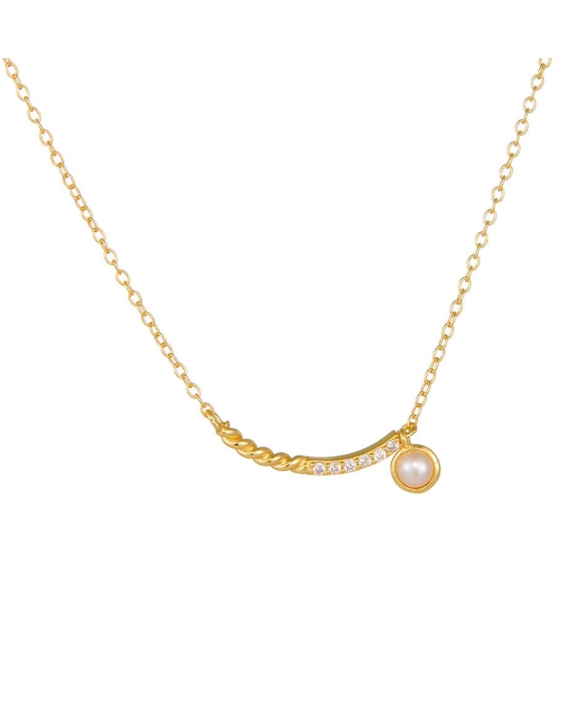 Curved bar pearl accent necklace for women