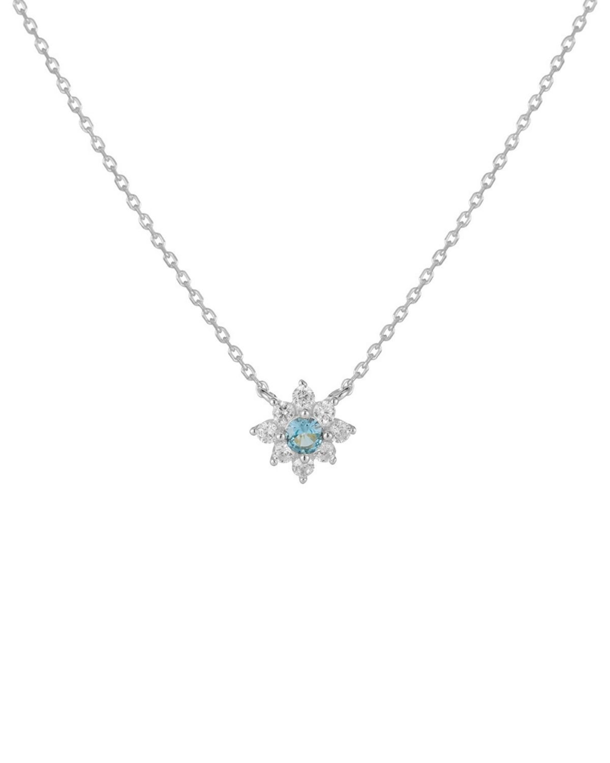 Rhodium plated blue crystal silver pendant necklace