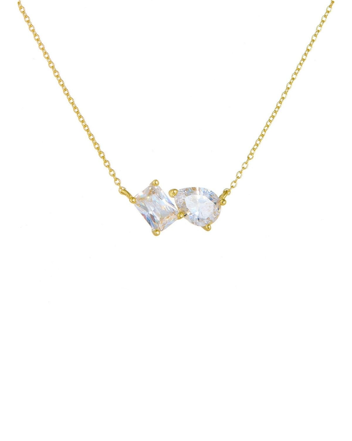 Sterling silver geometric pendant necklace for women with double stone design