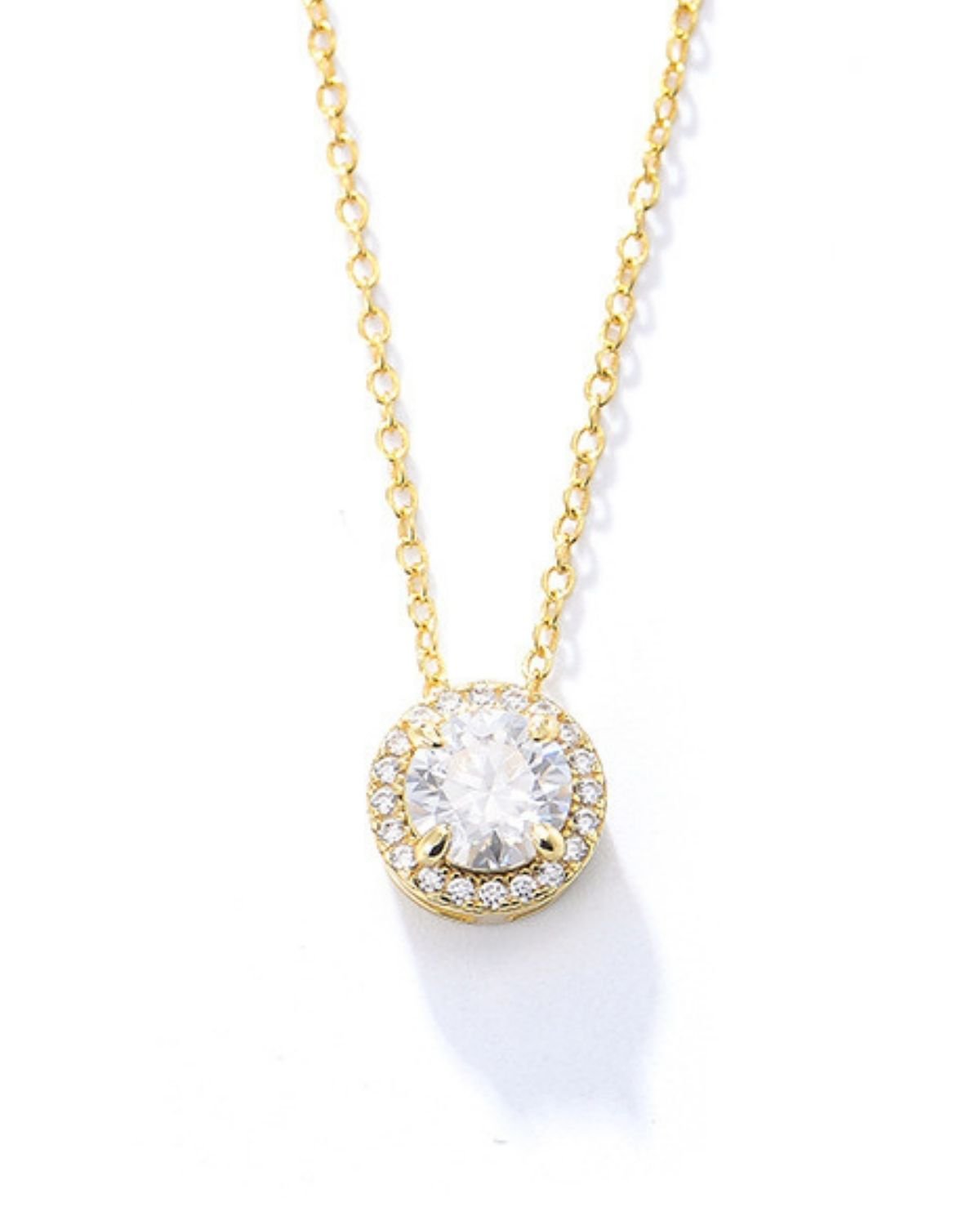 Classic round halo pendant necklace for women