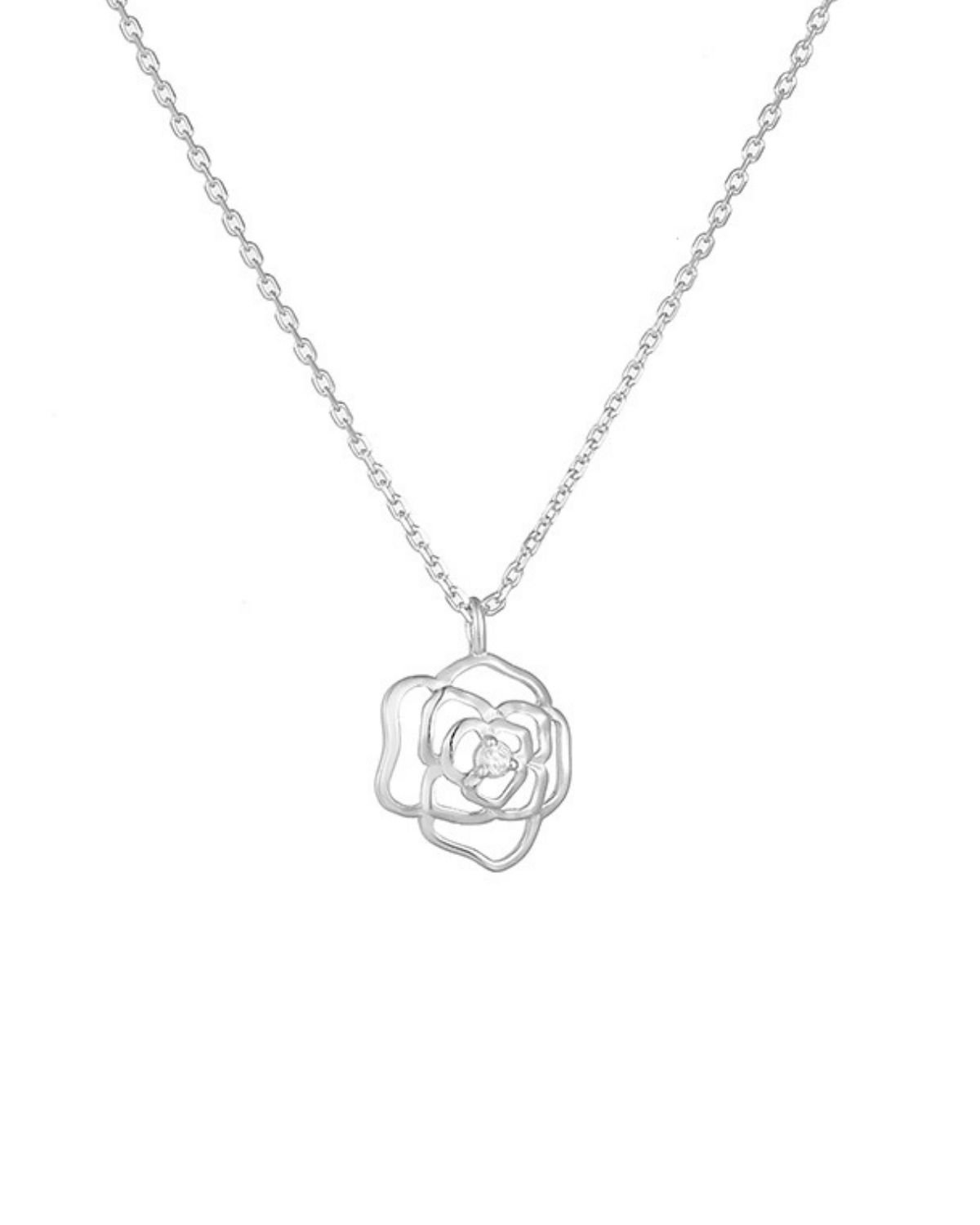 rose-outline-pendant.jpg Floral rose pendant necklace rhodium