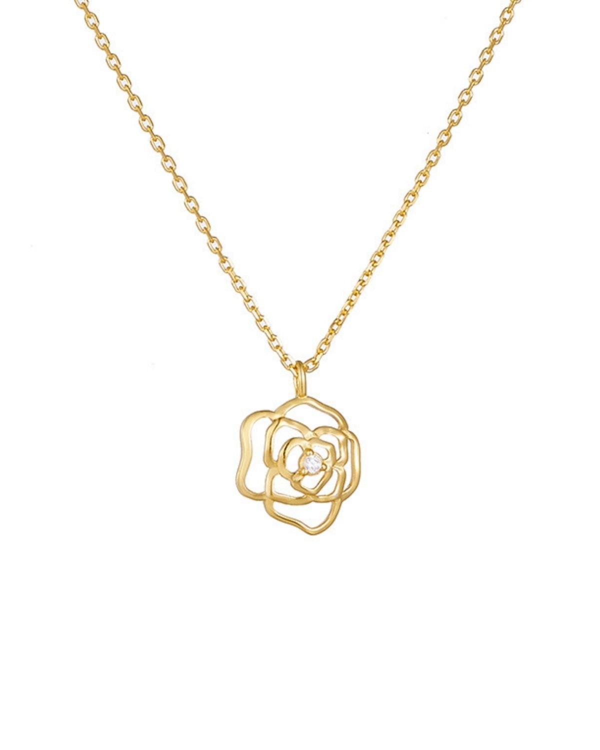 Floral rose pendant necklace in gold