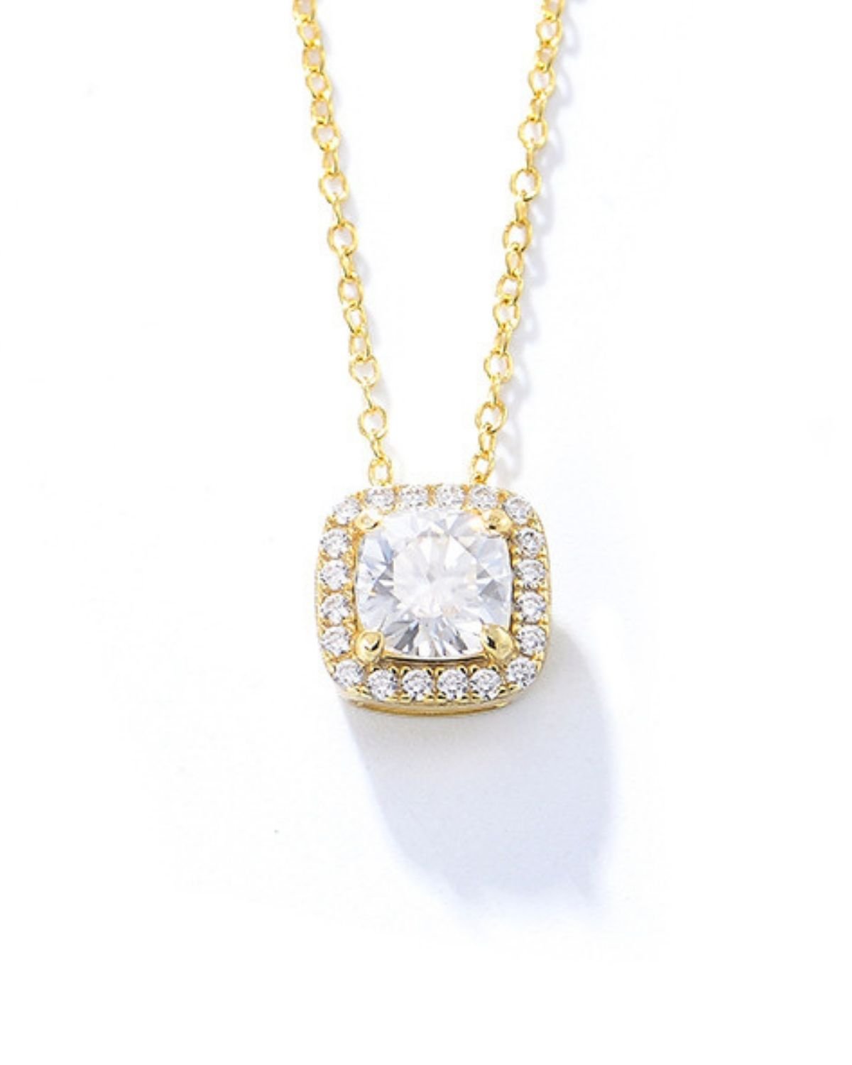 Square halo pendant necklace for women